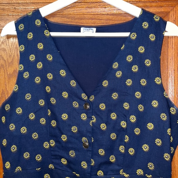 JCrew Factory V-neck button front dress in linen/cotton; Sz 6; style L6981; navy - Picture 3 of 12